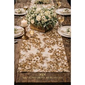 Tag Floral Table Runner Neutral Brown Cream Rustic Farmhouse Cotton Blend 72x16